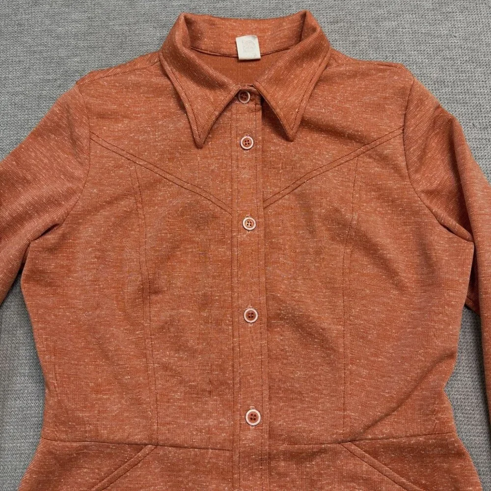 Vintage Rust Orange Button-Up Long Sleeve Shirt Jacket Size 16 Heathered Pockets - Picture 9 of 16